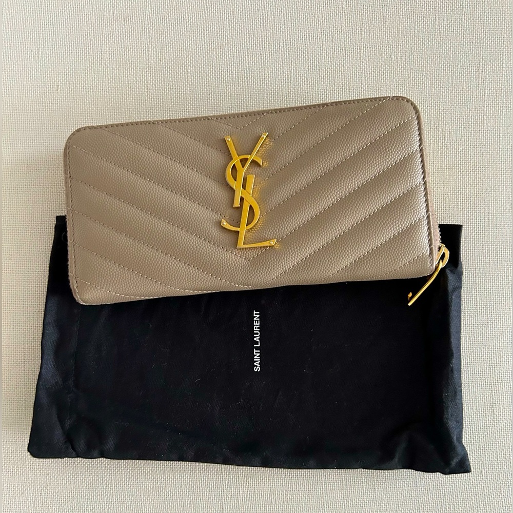 YSL Yves Saint Laurent Cassandre Matelasse large zip around chevron Wallet